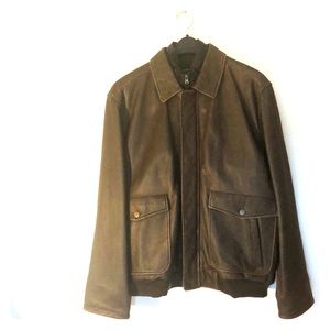 Eddie Bauer bomber Jacket distress brown leather
